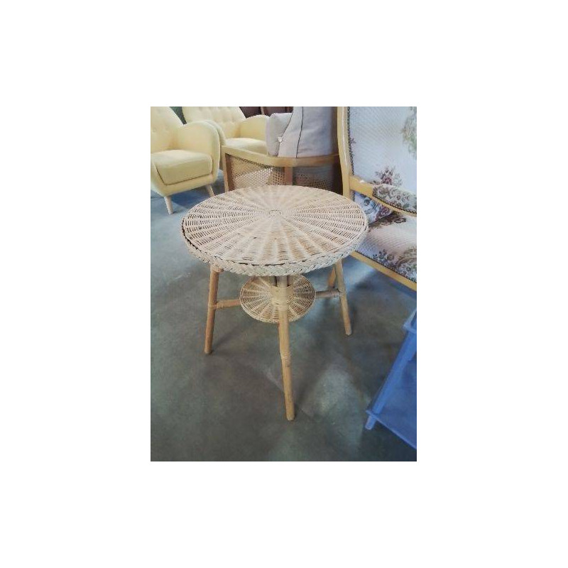TABLE BASSE RONDE ROTIN ET VANNERIE ANNÉES 60