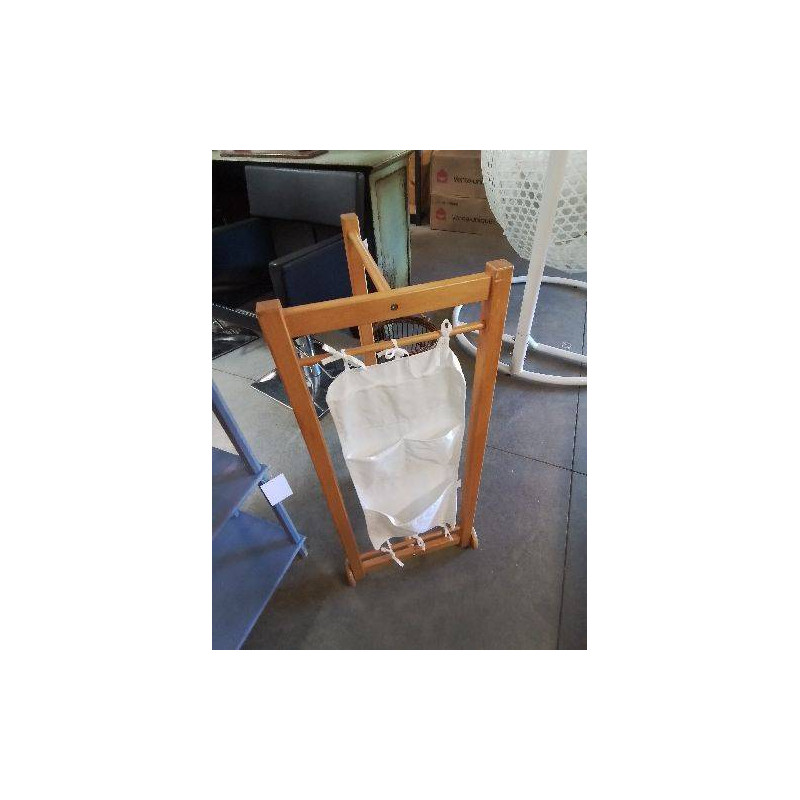 RANGEMENT A ROULETTES BOIS CLAIR ET TISSU ECRU