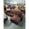 CANAPÉ D’ANGLE DROIT TISSU MARRON EFFET VIEILLI AVEC POUF 