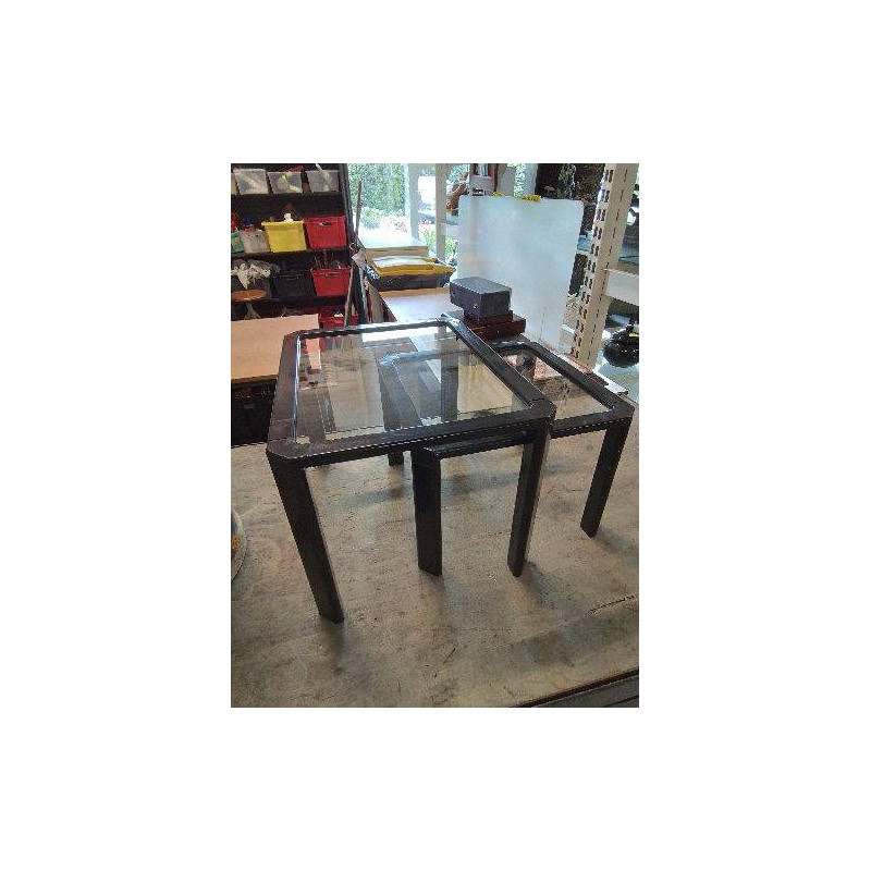 2 TABLES BASSES GIGOGNES PIÈTEMENT RÉSINE NOIR PLATEAUX VERRE