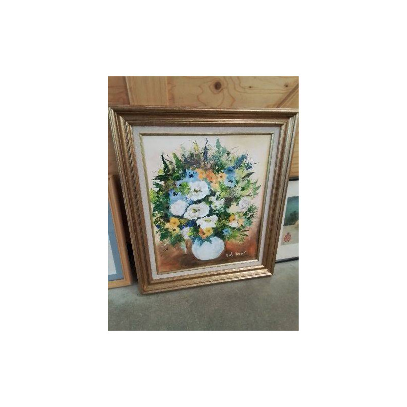 HUILE SUR TOILE BOUQUET DE FLEURS CADRE DORÉ NICOLE MASSART CADRE DORÉ 