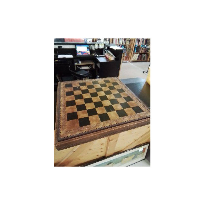 JEU D ECHECS BOIS  GAINÉ CUIR 45,5X45,5CM