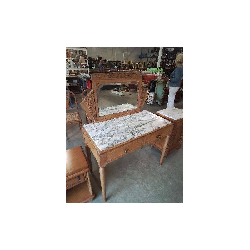 COIFFEUSE ART DECO 2 TIROIRS PLATEAU MARBRE