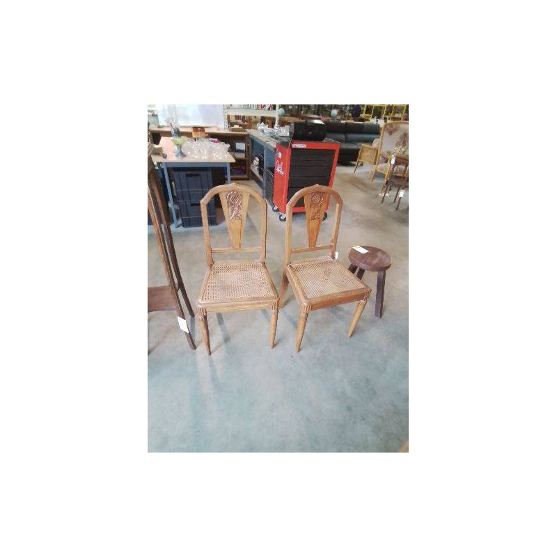 PAIRE DE CHAISES BOIS CANNEE ART DECO