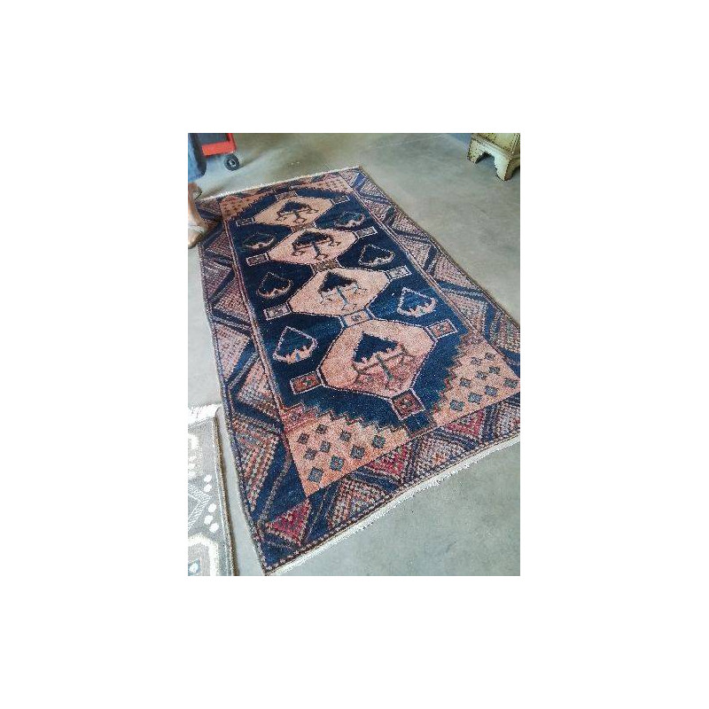 TAPIS D’ORIENT LAINE FAIT MAIN BLEU OCRE 235X130CM