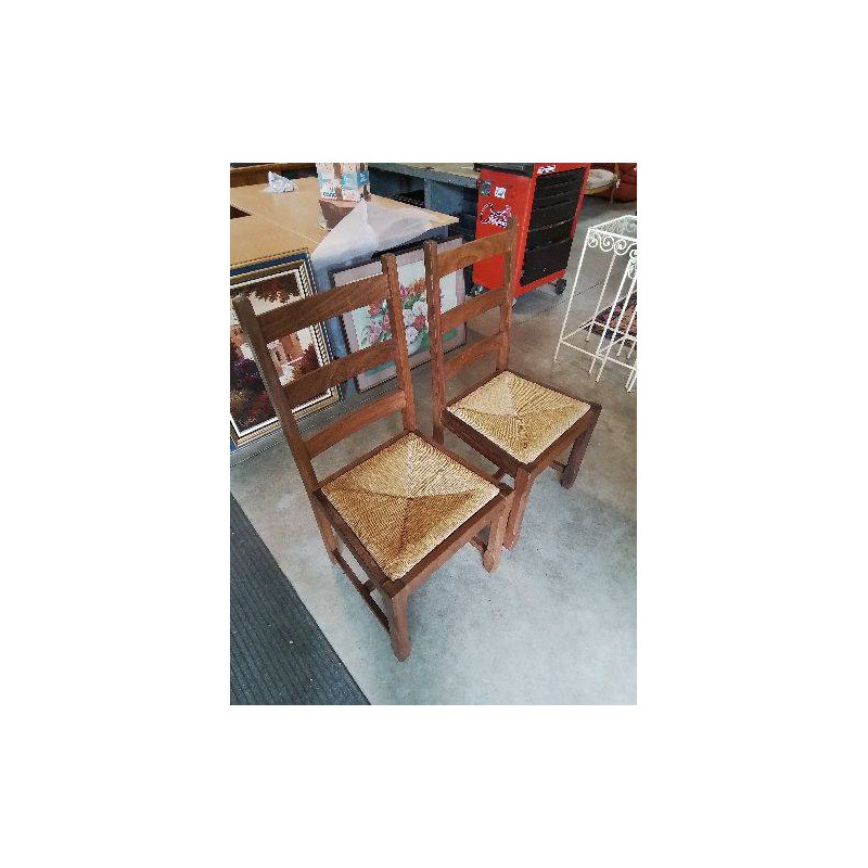 PAIRE DE CHAISES BOIS PAILLÉ A ENTRETOISE 