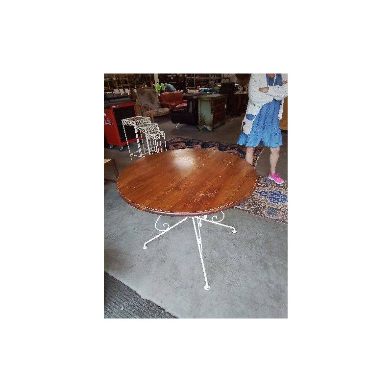 TABLE PIÈTEMENT MÉTAL BLANC PLIANT PLATEAU BOIS CLAIR EN L\'ÉTAT 