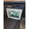 TABLEAU ROSE BLANCHE CADRE VERT