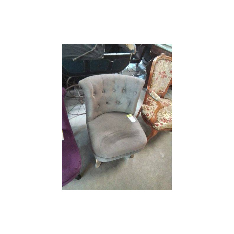 CHAUFFEUSE TISSU TAUPE PIEDS CAMBRES BOIS NATUREL 