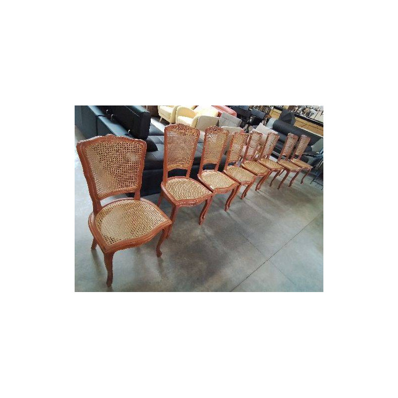8 CHAISES BOIS CLAIR CANNÉ STYLE RÉGENCE 
