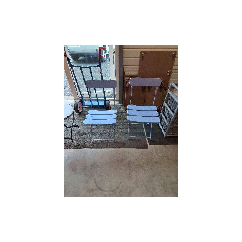 PAIRE DE CHAISES DE JARDIN PLIANTES BOIS ET METAL BLEU 