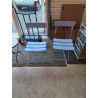 PAIRE DE CHAISES DE JARDIN PLIANTES BOIS ET METAL BLEU 