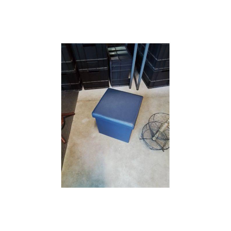 POUF COFFRE CARRÉ PU  BLEU 