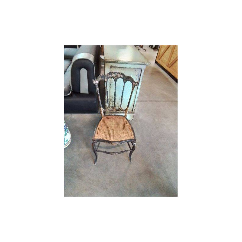 CHAISE CANNÉE NAPOLÉON III BOIS NOIRCI DORÉ 