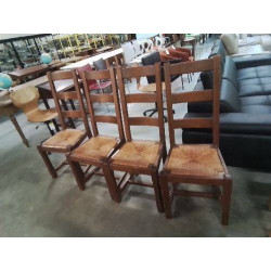 4 CHAISES BOIS PAILLÉ HAUT...