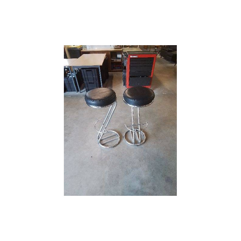 PAIRE TABOURET CHROMÉ ASSISE PU NOIR 