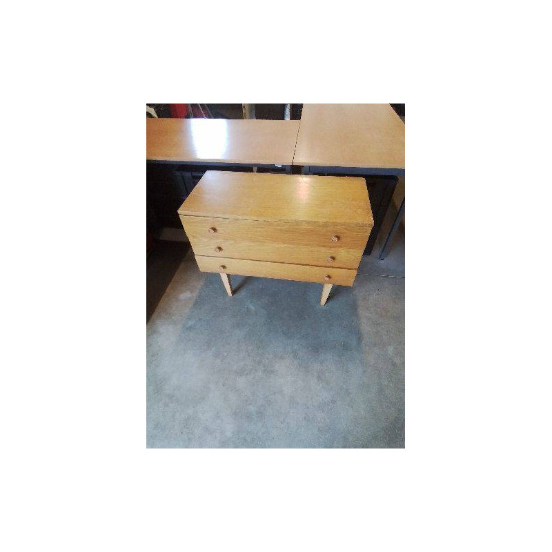 COMMODE 3 TIROIRS ANNÉES 60 BOIS CLAIR 