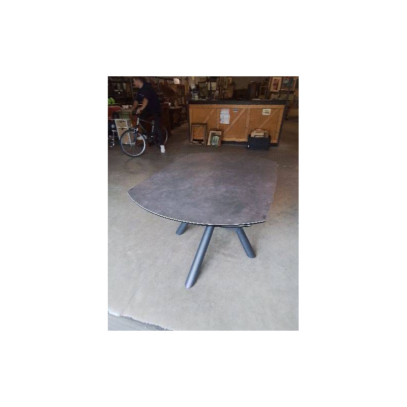 TABLE EXTENSIBLE MONDO VIRO VERRE EFFET MARBRE PIÈTEMENT MÉTAL GRIS 2 RALLONGES DE 35 CM
