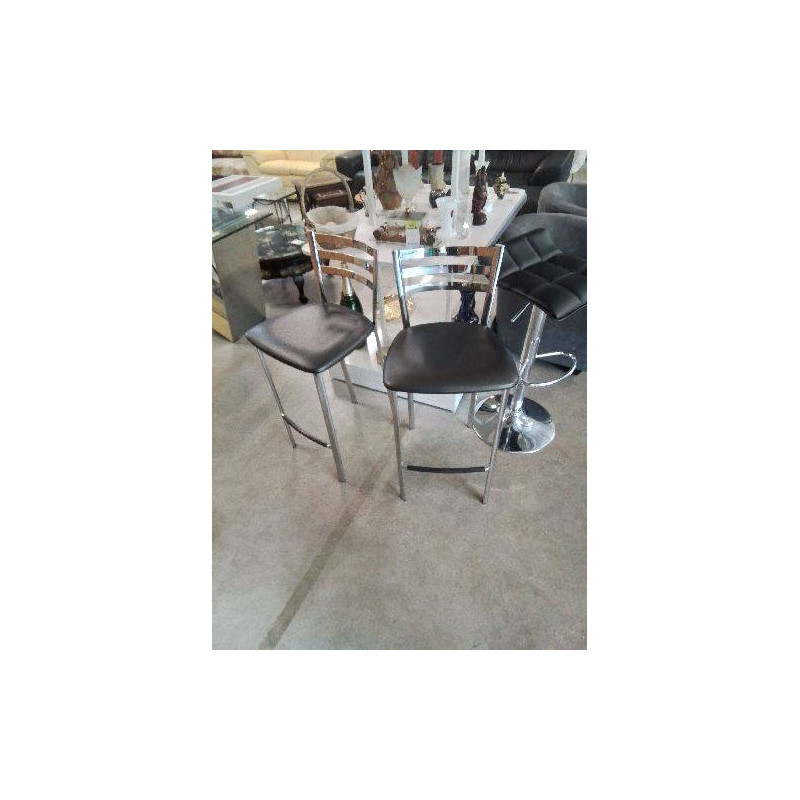 PAIRE DE TABOURETS  DE BAR ASSISE PU GRIS ANTHRACITE PIÈTEMENT MÉTAL CHROMÉ 