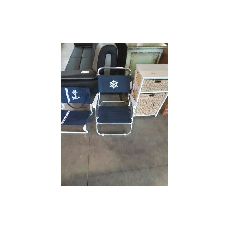 FAUTEUIL DE PLAGE TISSU BLEU PIÈTEMENT CHROMÉ