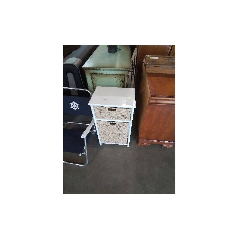 MEUBLE DE SALLE BAIN BOIS BLANC 2 TIROIRS VANNERIE 