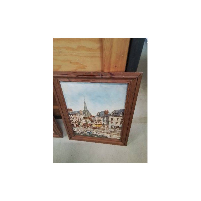 HUILE SUR TOILE HONFLEUR LE PORT ET L EGLISE ST ÉTIENNE 