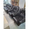 ENSEMBLE SALON 3 PIÈCES CANAPÉ + 2 FAUTEUIL BOIS CAPITONNÉ CUIR NOIR 