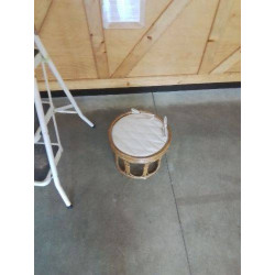 POUF ROTIN ASSISE TISSU ÉCRU 