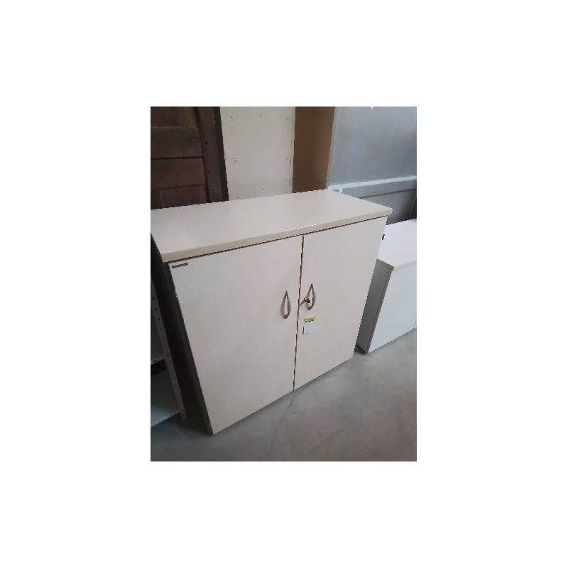 ARMOIRE BASSE DE BUREAU BOIS BEIGE ET GRIS  2 PORTES HAWORTH