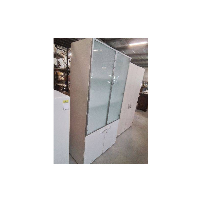 ARMOIRE DE BUREAU VITREE  BOIS BLANC 4 PORTES BURONOMIC 