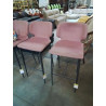 PAIRE DE TABOURETS DE BAR ASSISE ET DOSSIER TISSU  A POIS ROSES
