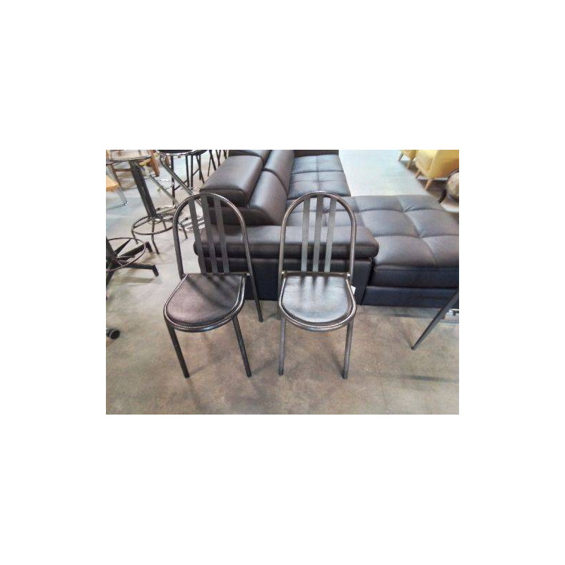 PAIRE DE CHAISES  MODELE 222  ACIER ASSISE CUIR NOIR   ROBERT MALLET STEVENS -1886 1945 -