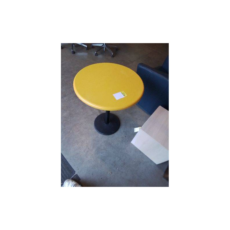 TABLE BISTROT RONDE PIEDS METAL GRIS PLATEAU JAUNE 
