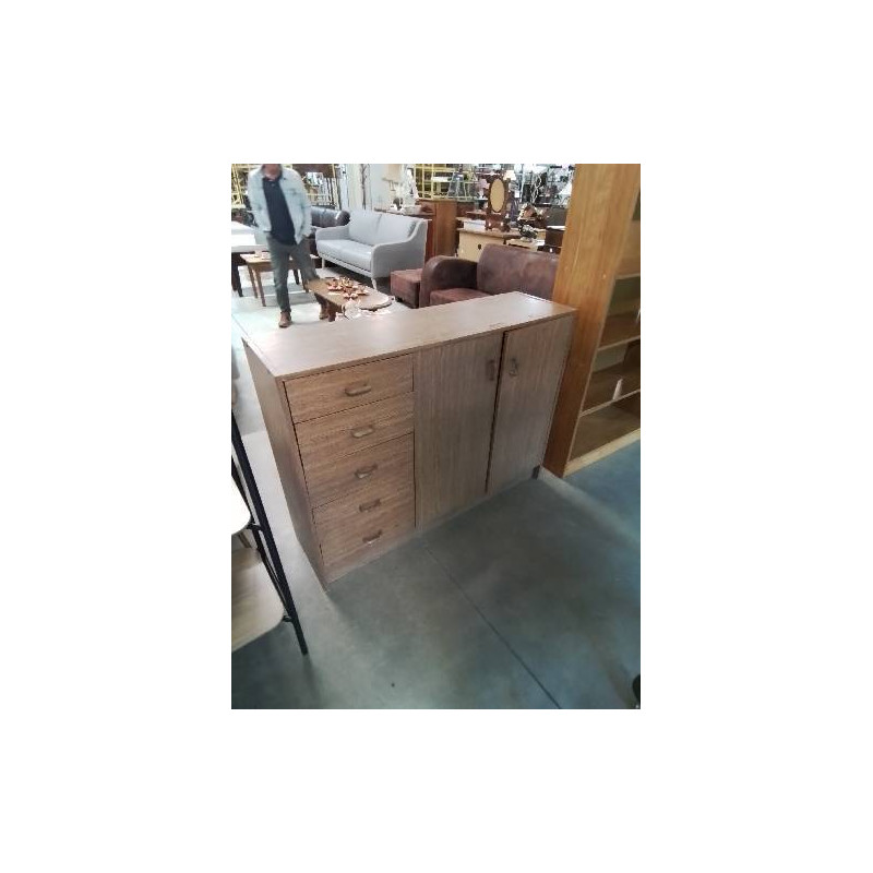 BUFFET BOIS MARRON 5 TIROIRS 2 PORTES