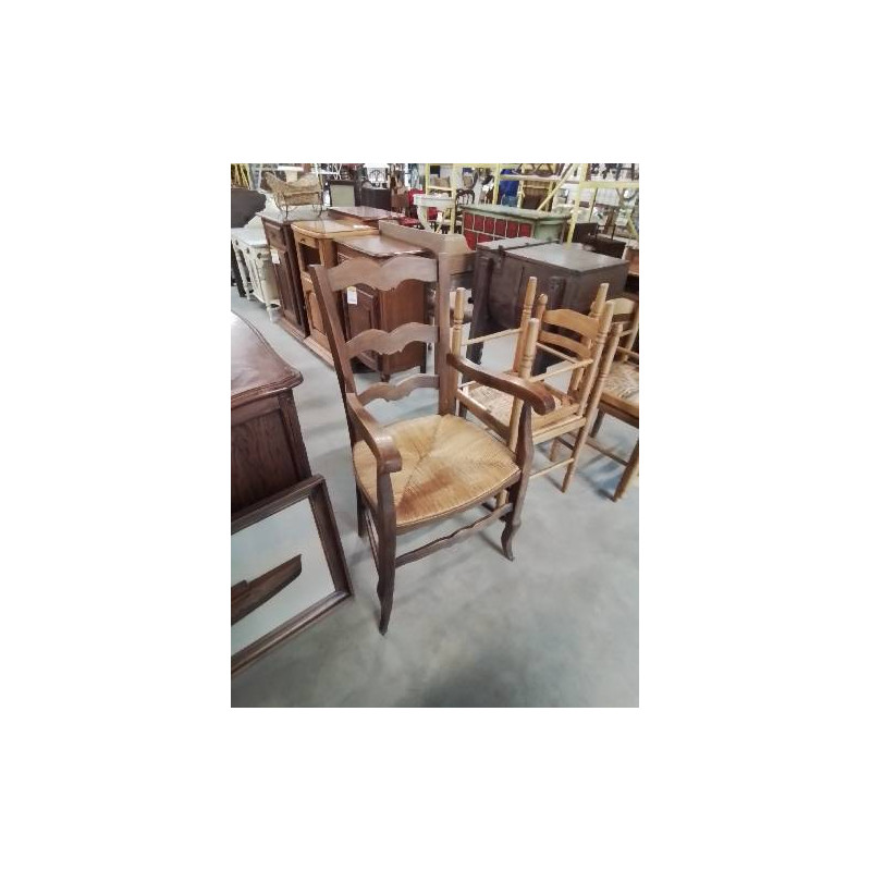 FAUTEUIL DE CHEMINÉE BOIS PAILLÉ DOSSIER MOUSTACHE 