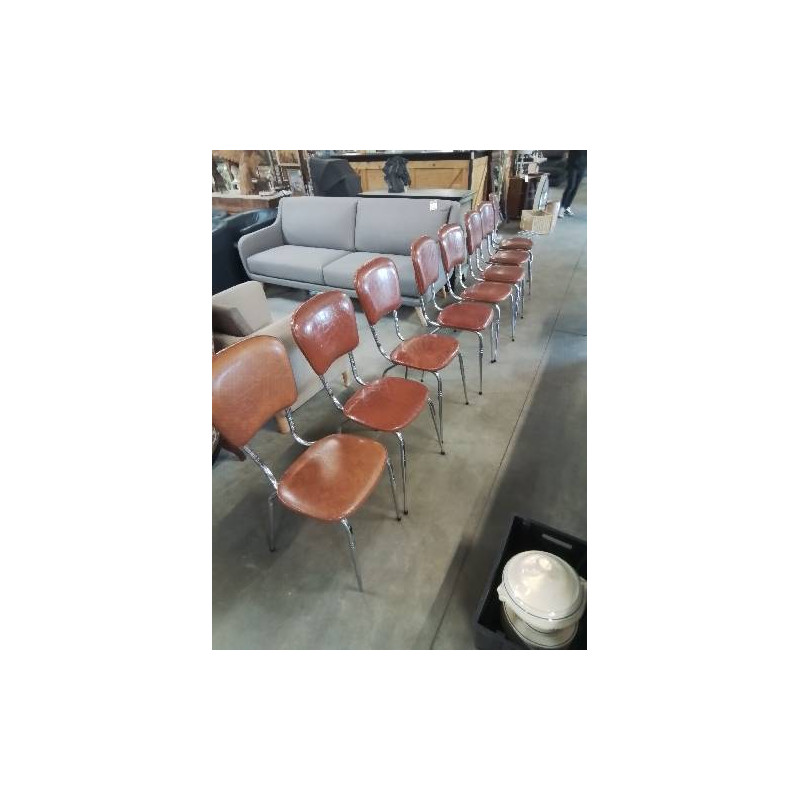 CHAISES ASSISE PU ET CHOCOLAT PIÈTEMENT METAL CHROMÉ 