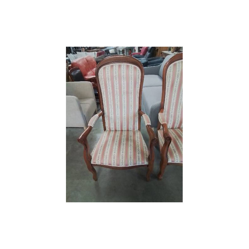 VOLTAIRE BOIS CAPITONNÉ TISSU ROSE ECRU A RAYURES 