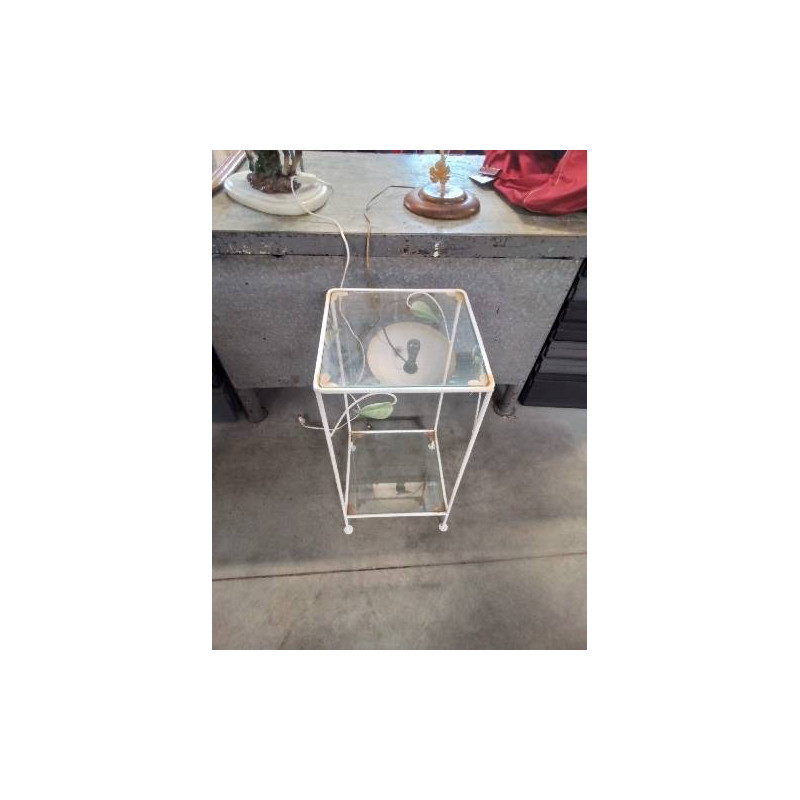 CONSOLE METAL AUX FEUILLES 2 PLATEAUX VERRE