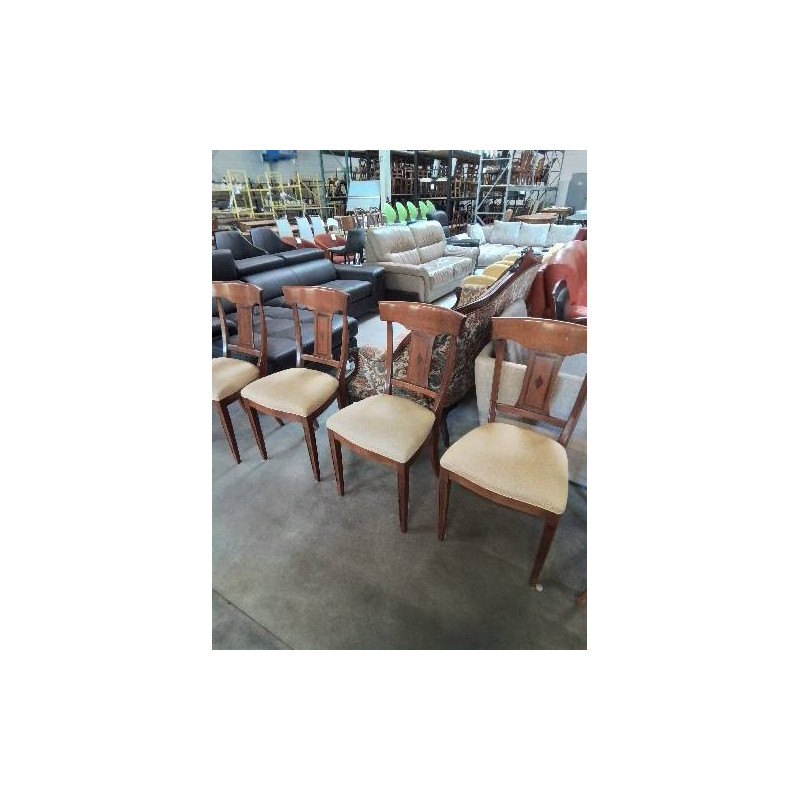 4 CHAISES BOIS CLAIR STYLE DIRECTOIRE ASSISE  TISSU JAUNE