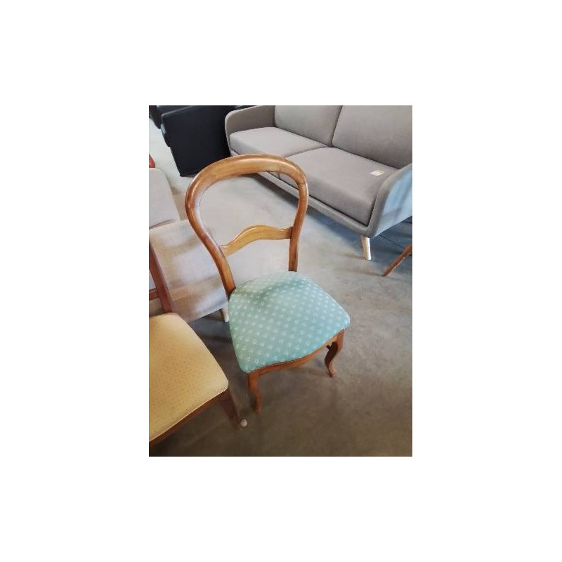 CHAISE BOIS CLAIR ASSISE  TISSU VERT NAPOLÉON III