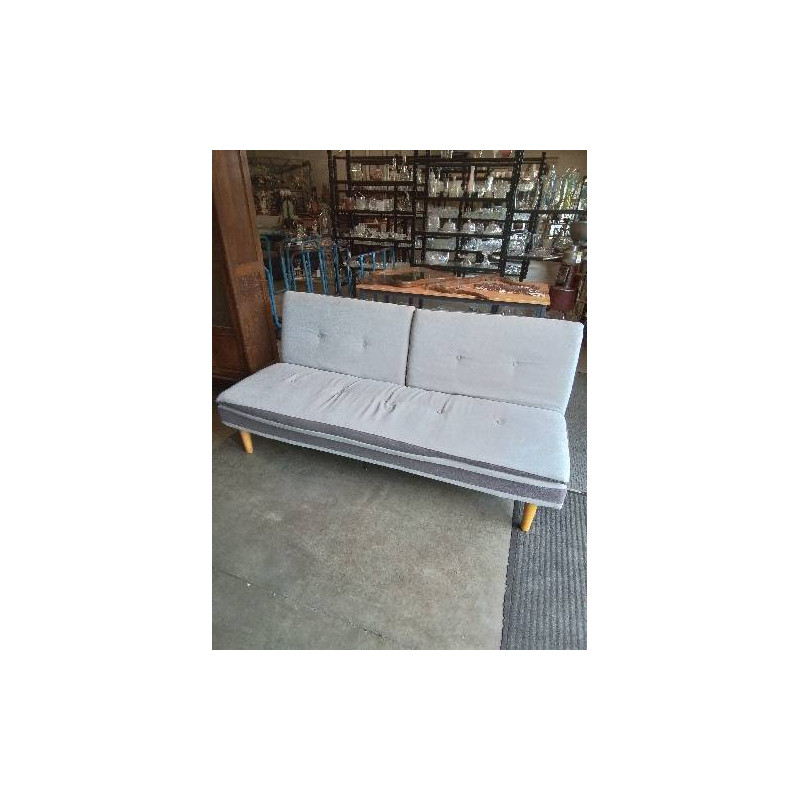 CANAPÉ CONVERTIBLE TISSU TAUPE PIEDS BOIS CLAIR 