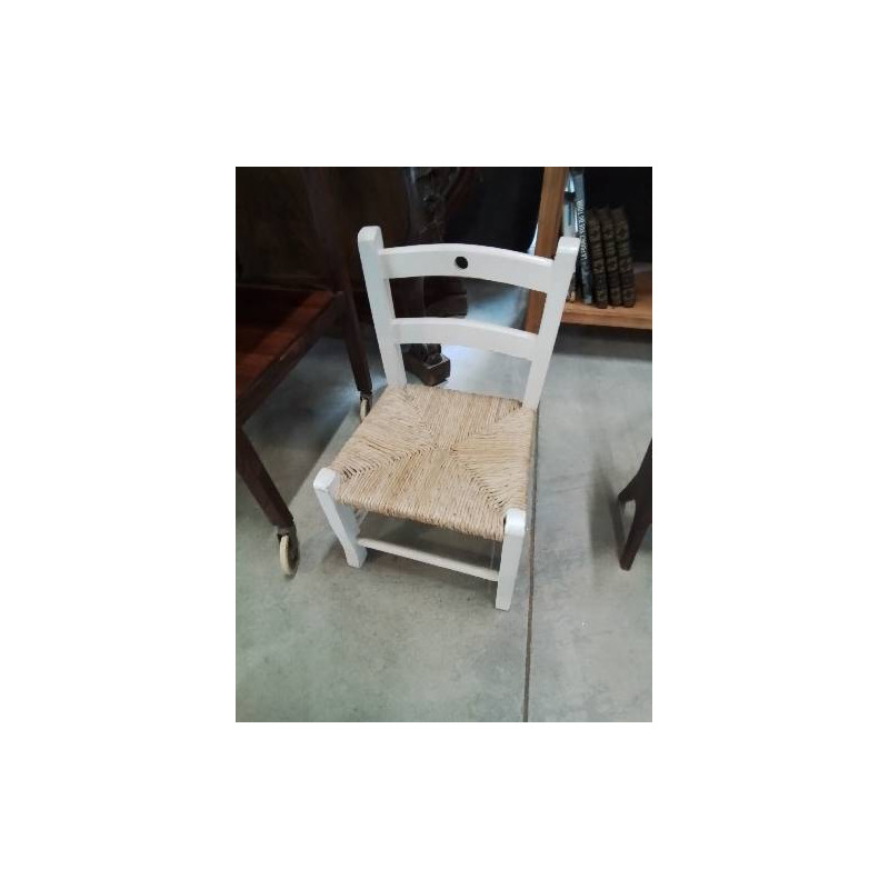 CHAISE ENFANT BOIS BLANC ASSISE PAILLÉ 