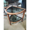 CONSOLE DEMI LUNE ROTIN 2 PLATEAUX VERRE TEINTÉ ANNÉES 60