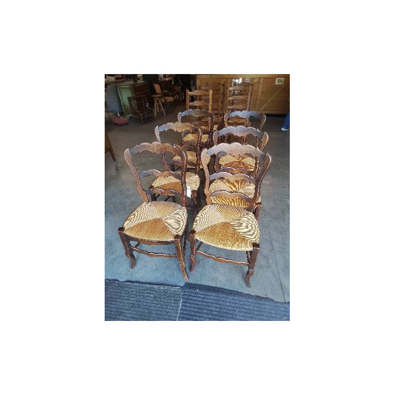 6 CHAISES BOIS PAILLÉ DOSSIER 3 BARREAUX CHANTOURNÉ STYLE RÉGENCE 