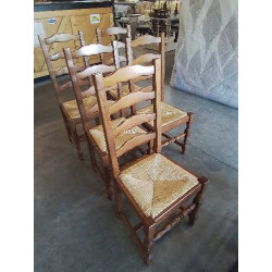 5 CHAISES BOIS CLAIR PAILLÉ...