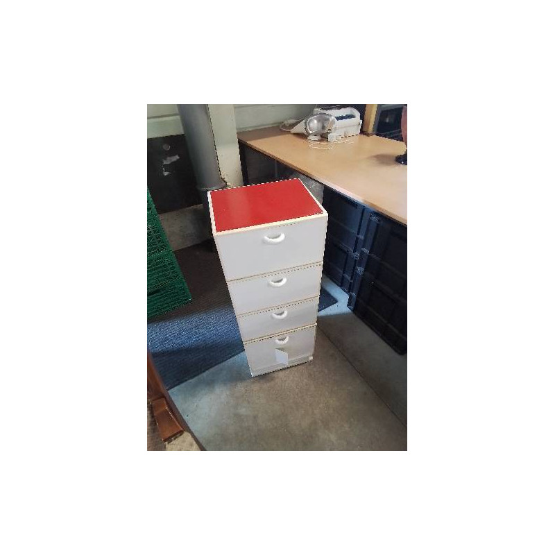 MEUBLE DE SALLE DE BAIN BOIS BLANC DESSUS ROUGE 4 TIROIRS 