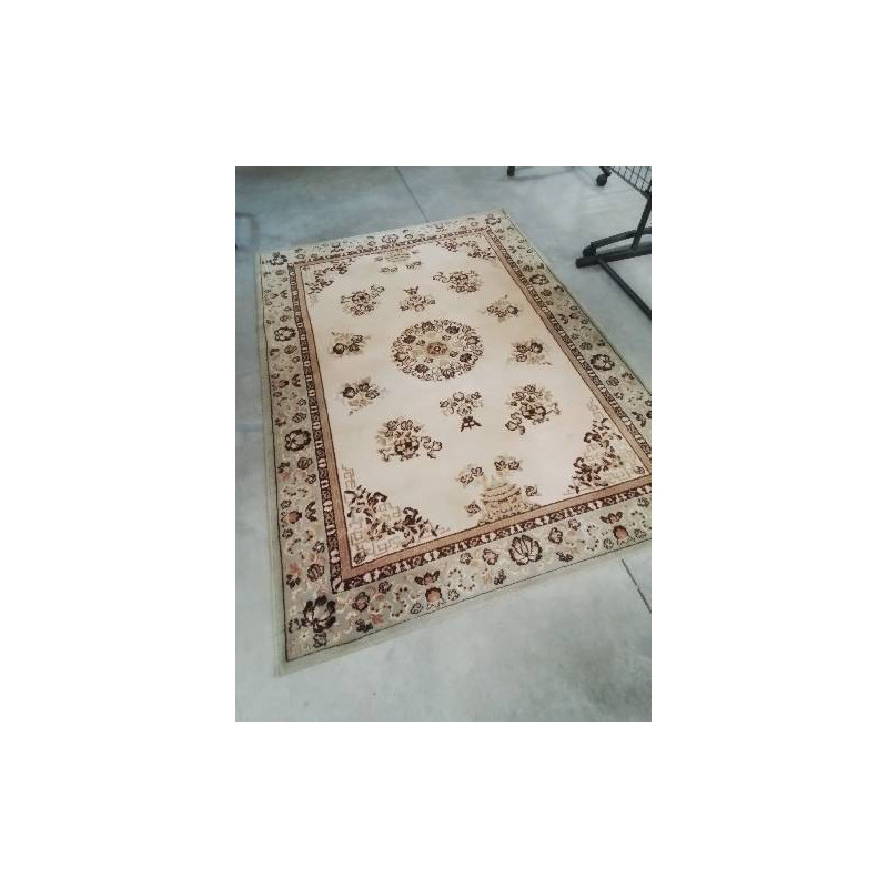 TAPIS LAINE SAINT MACLOU ECRU MARRON VERT 140X200CM