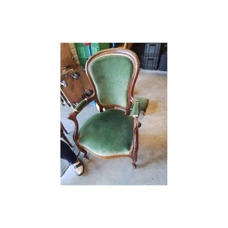 FAUTEUIL NAPOLÉON III ACAJOU VELOURS VERT