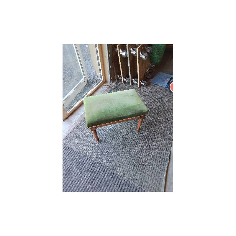 TABOURET RECTANGULAIRE BOIS CAPITONNÉ VELOURS VERT EN L\'ÉTAT 