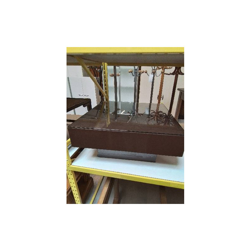 TABLE BASSE CARRÉE BOIS CHOCOLAT PLATEAU VERRE